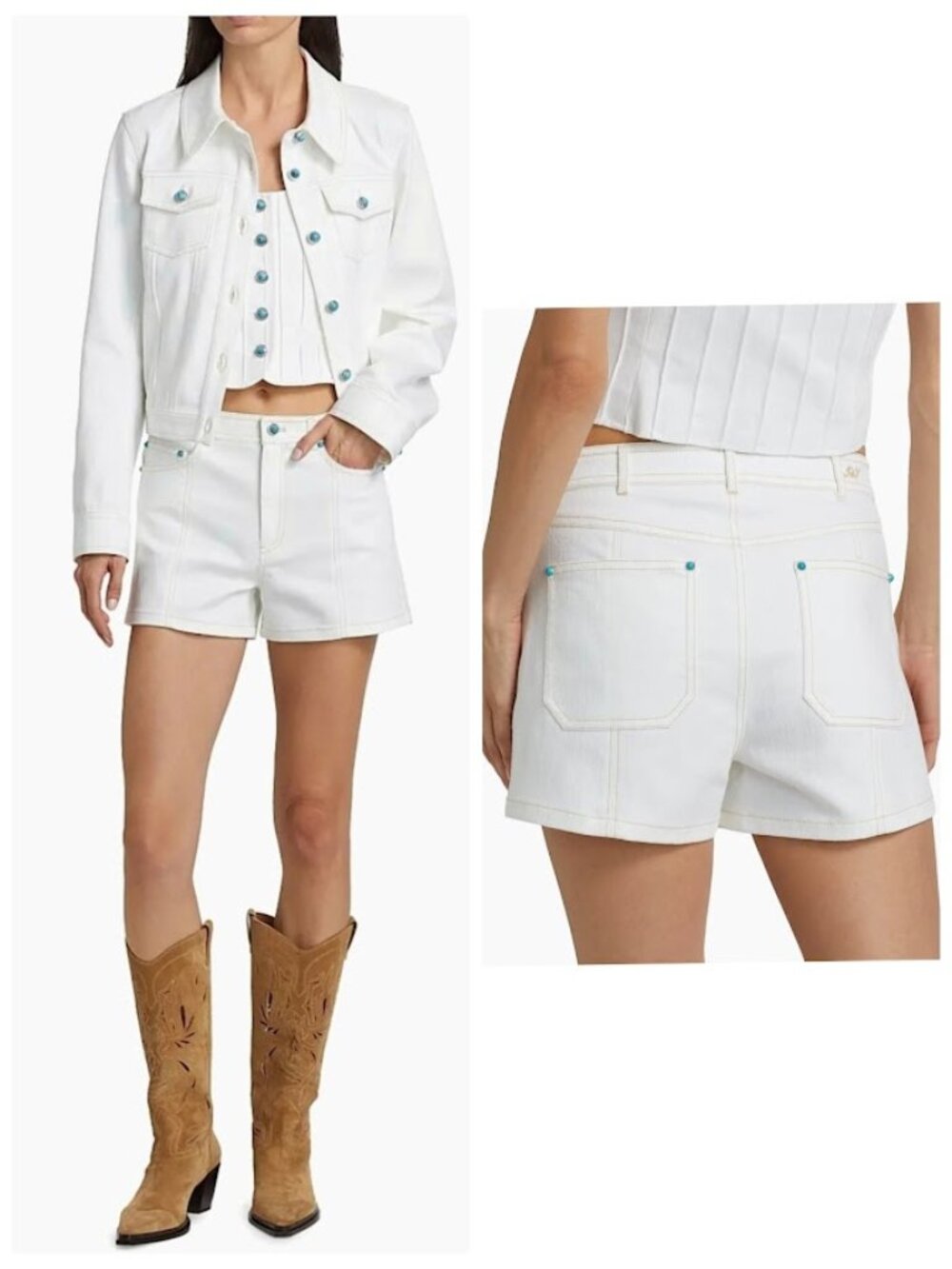Cinq a Sept Turquoise Embellished Ceil Shorts Denim White 4 - Picture 2 of 12